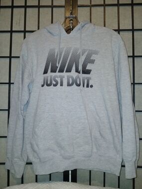 Nike Light Gray Crewneck Hoodie with Black 'Just Do It' Logo